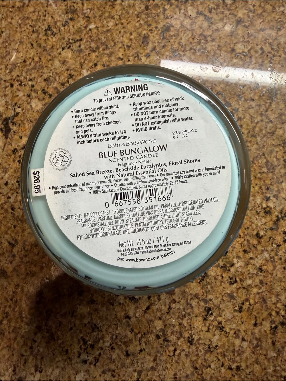 Bath & Body Works Blue Bungalow Scented 3-Wick Cabdle - Picture 5 of 10